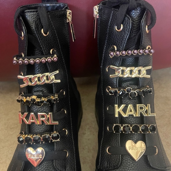 Karl Lagerfeld Paris Women Mela Combat Black Boots 7.5M and 8.5M - Picture 2 of 9
